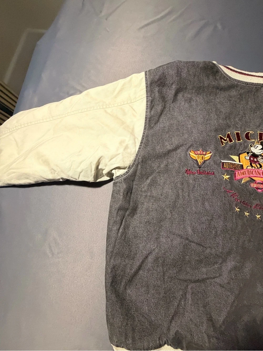 Vintage-Style Mickey Mouse Black and Cream Varsity Jacket